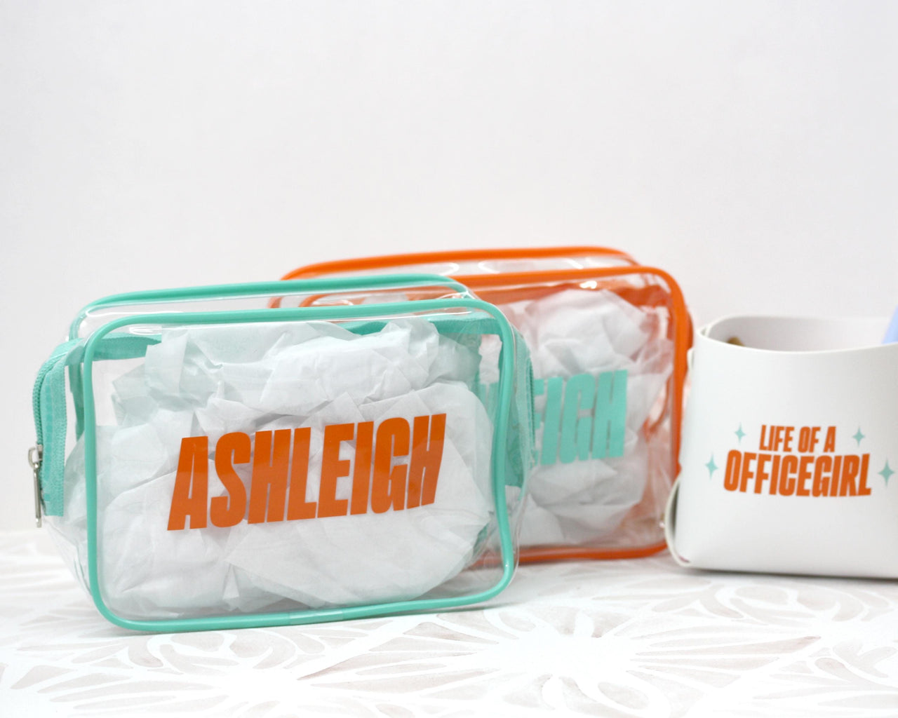 Personalized Showgirl Pouch, TSA Approved Clear Toiletry Bag, Monogram Gift, Life of a Bridesmaid bag, Party Favor, Vacation Gifts