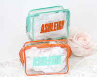 Thumbnail for Personalized Showgirl Pouch, TSA Approved Clear Toiletry Bag, Monogram Gift, Life of a Bridesmaid bag, Party Favor, Vacation Gifts