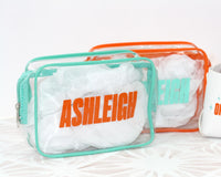 Thumbnail for Personalized Showgirl Pouch, TSA Approved Clear Toiletry Bag, Monogram Gift, Life of a Bridesmaid bag, Party Favor, Vacation Gifts