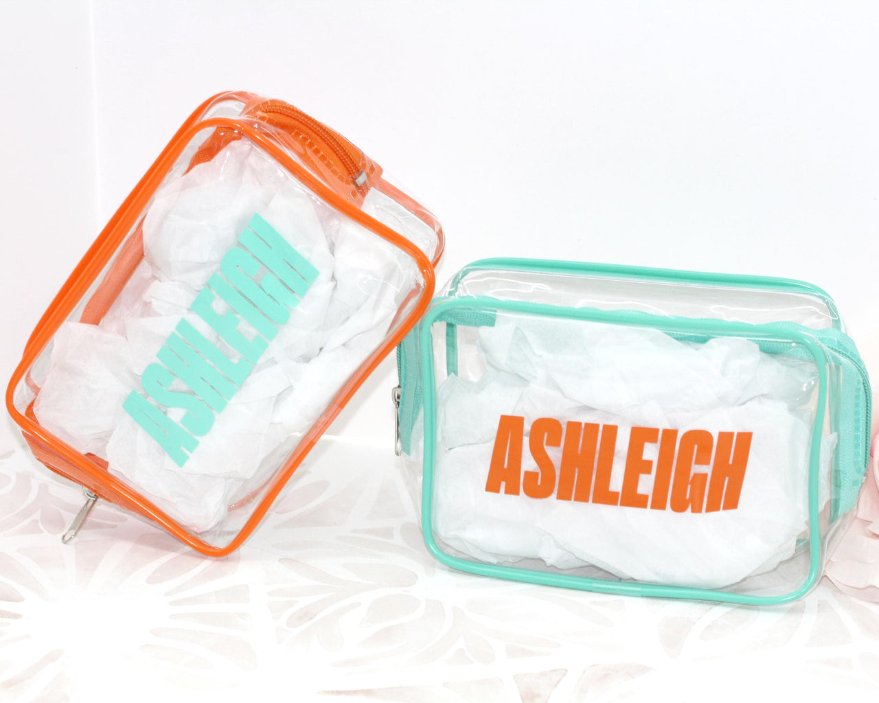 Personalized Showgirl Pouch, TSA Approved Clear Toiletry Bag, Monogram Gift, Life of a Bridesmaid bag, Party Favor, Vacation Gifts