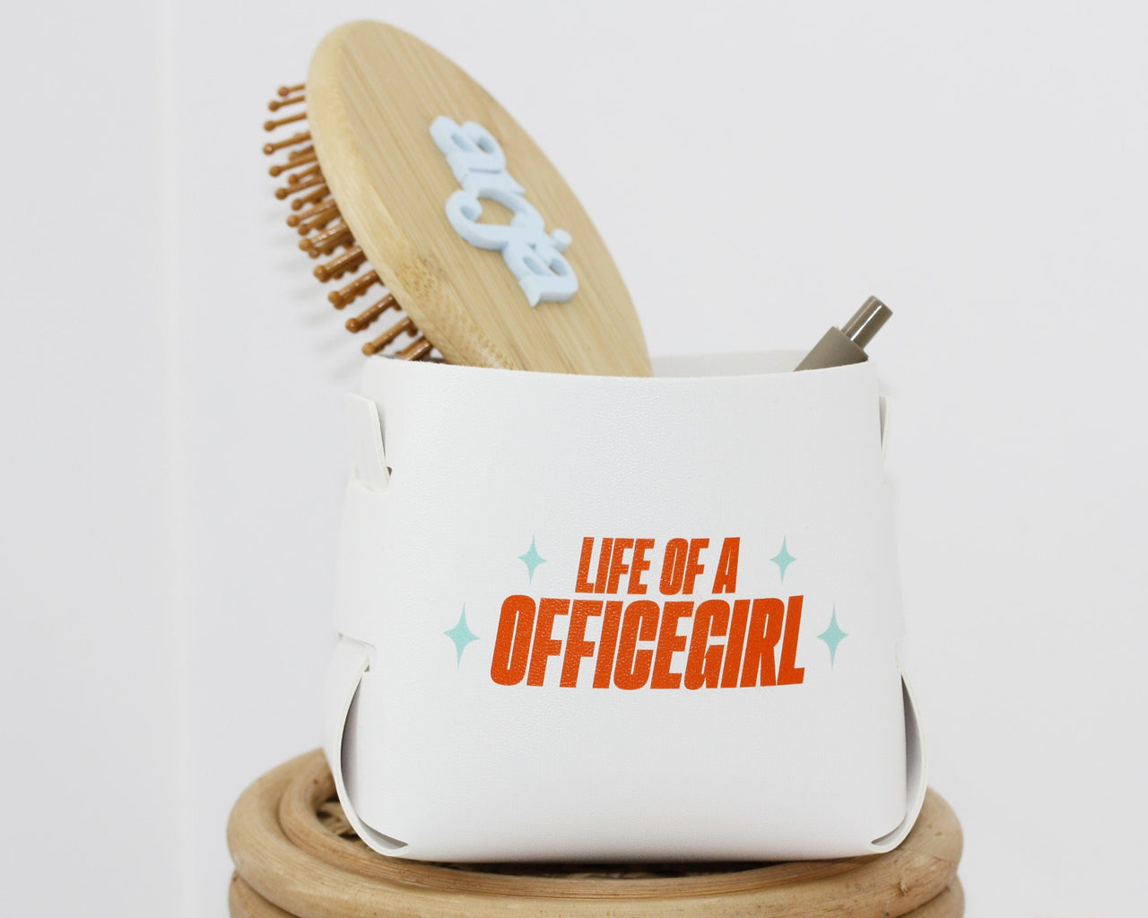 Life of a Custom Text Catch All Cup Vegan Leather Pen Holder