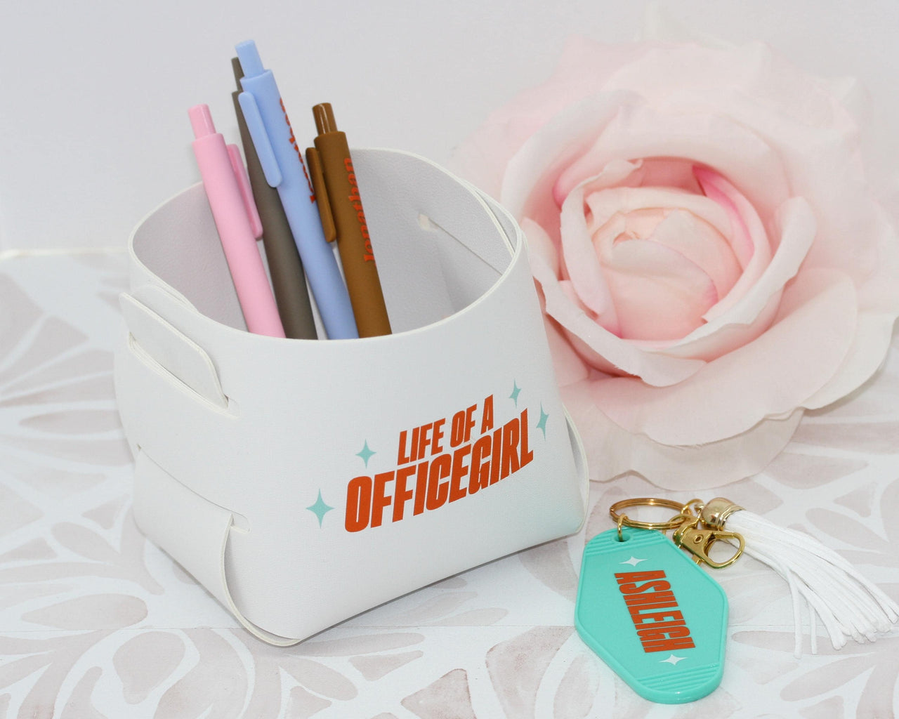 Life of a Custom Text Catch All Cup Vegan Leather Pen Holder