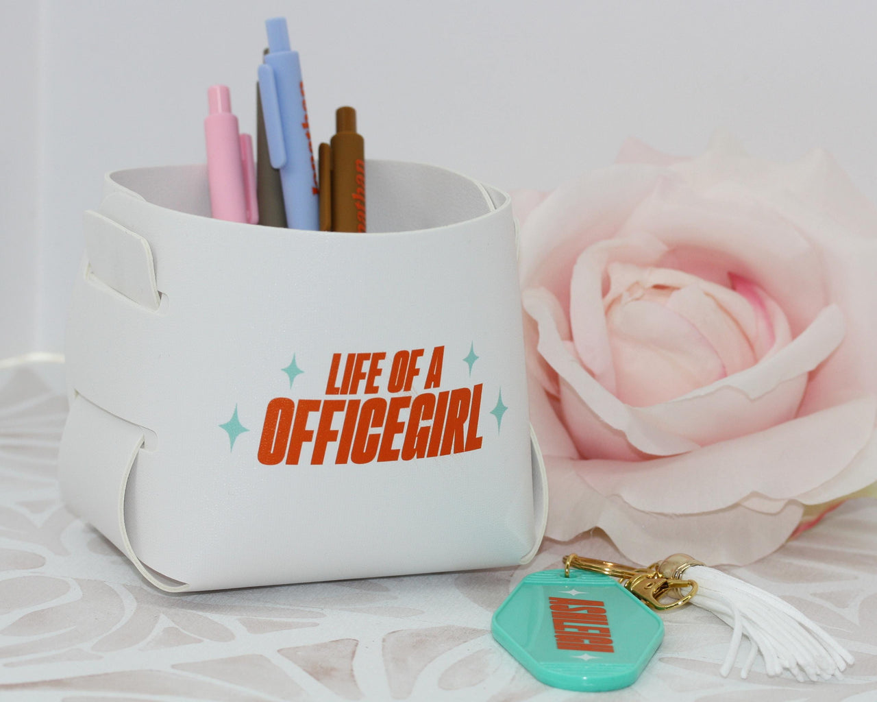Life of a Custom Text Catch All Cup Vegan Leather Pen Holder