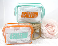 Thumbnail for Personalized Showgirl Pouch, TSA Approved Clear Toiletry Bag, Monogram Gift, Life of a Bridesmaid bag, Party Favor, Vacation Gifts