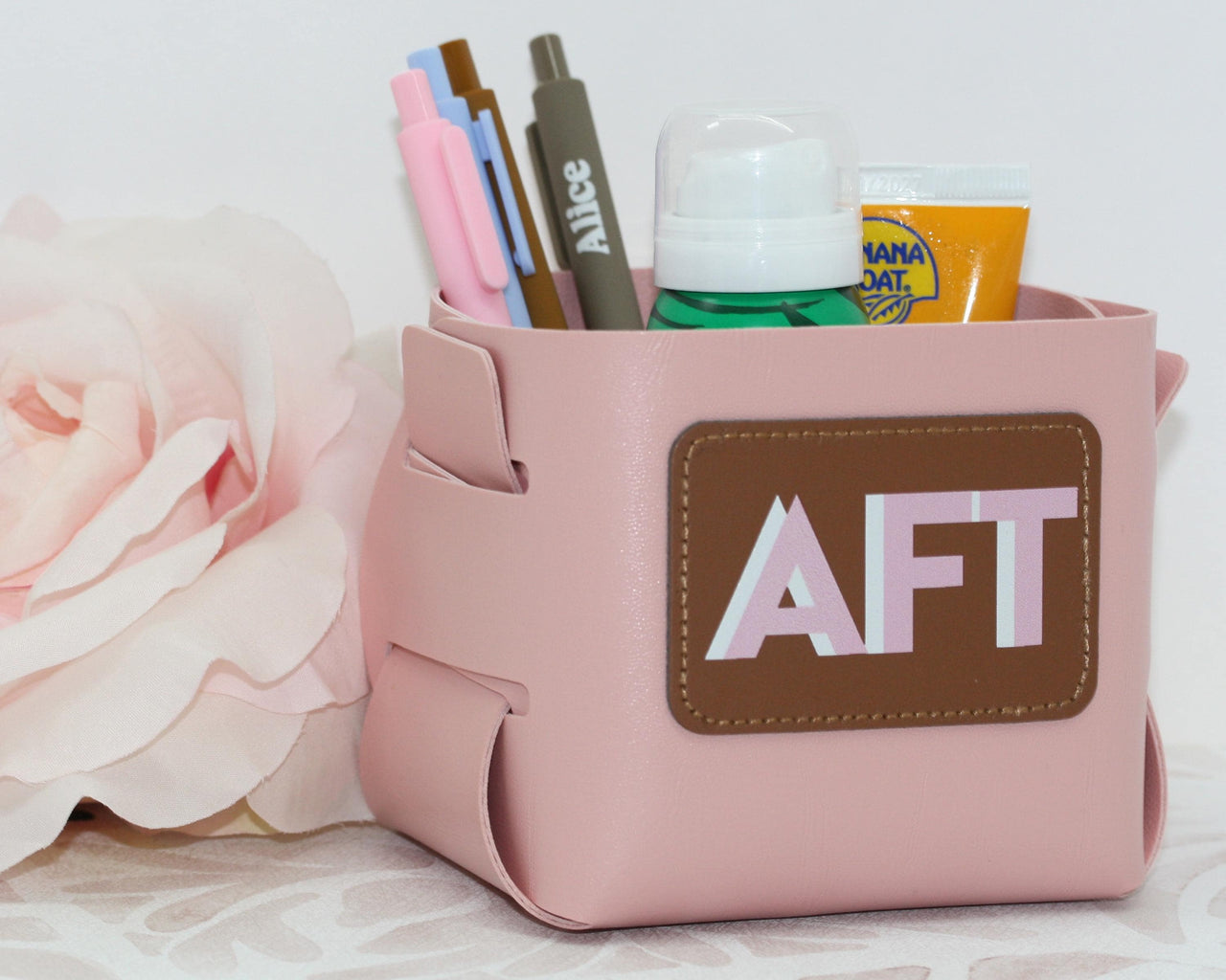 Vegan Leather Catch all Cup with Personalized Shadow Monogram Patch