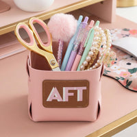 Vegan Leather Catch all Cup with Personalized Shadow Monogram Patch