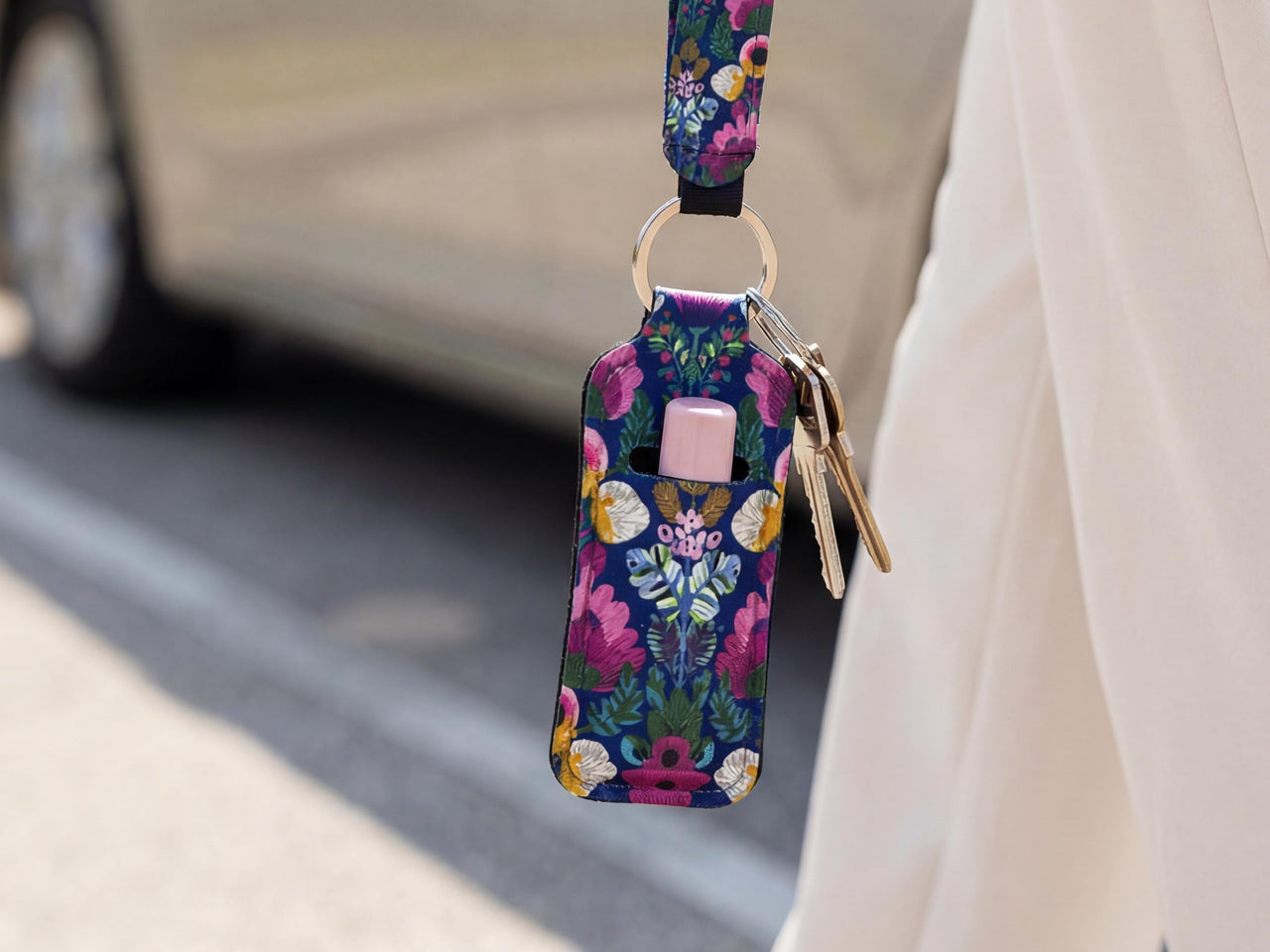 Lip Balm Holder Keychain and Wristlet Keychain in Tropical, checkered and y2k Print Options