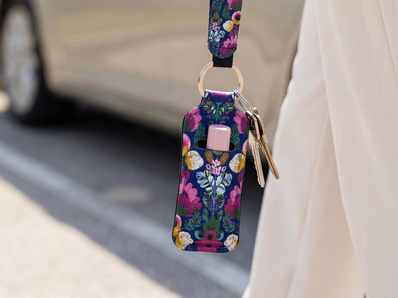 Lip Balm Holder Keychain and Wristlet Keychain in Boho Cottagecore Print Options