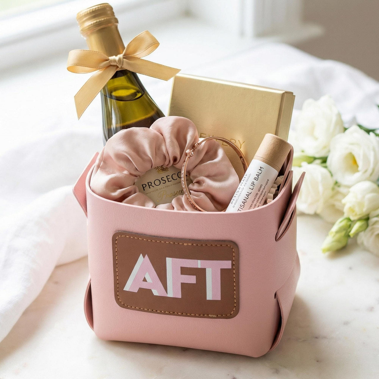 Vegan Leather Catch all Cup with Personalized Shadow Monogram Patch