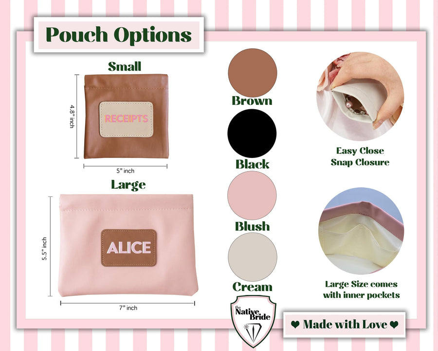 Personalized Vegan Leather Pouch with custom for bridal shower gift