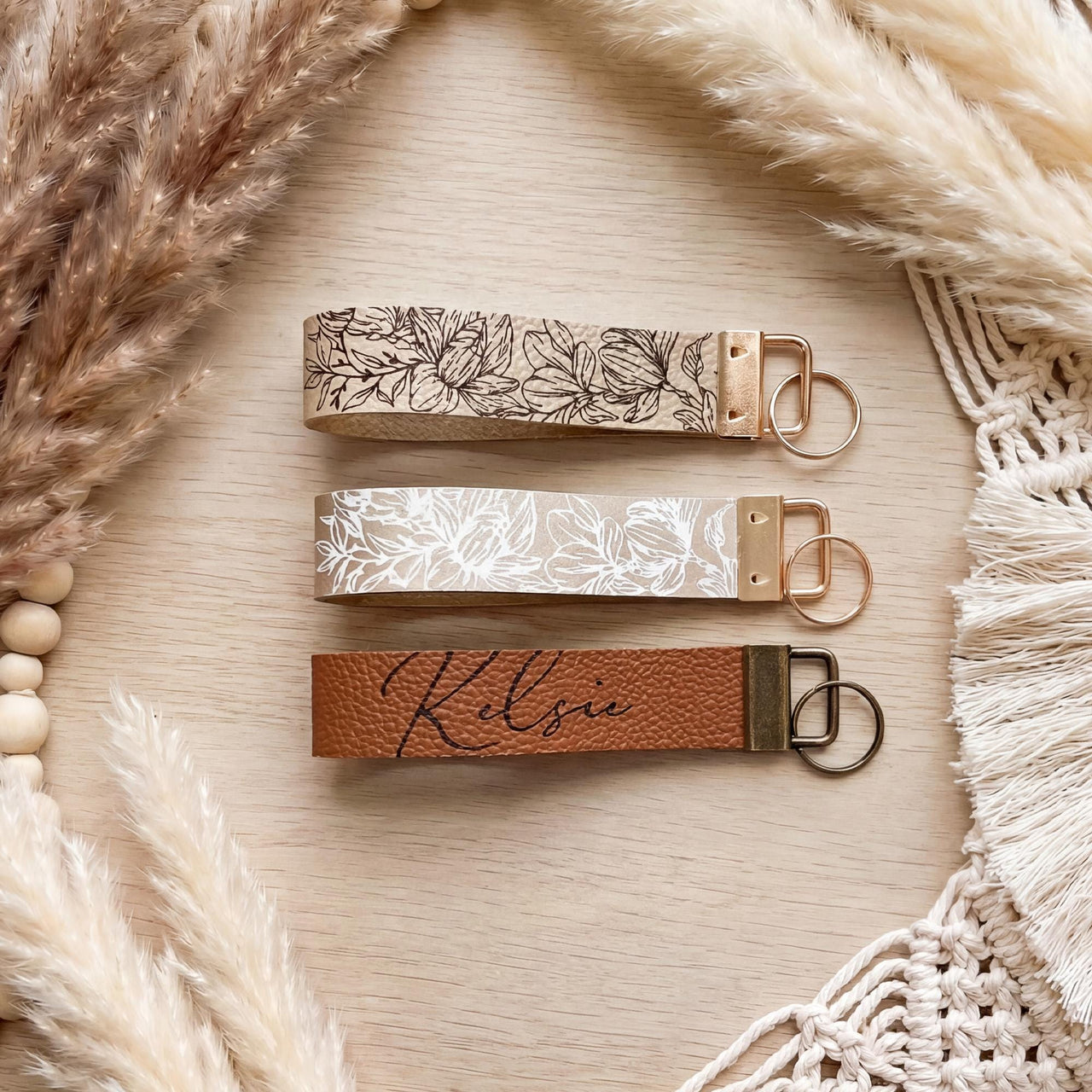 Personalized Vegan Leather Wristlet strap Keychain Key Ring Holder