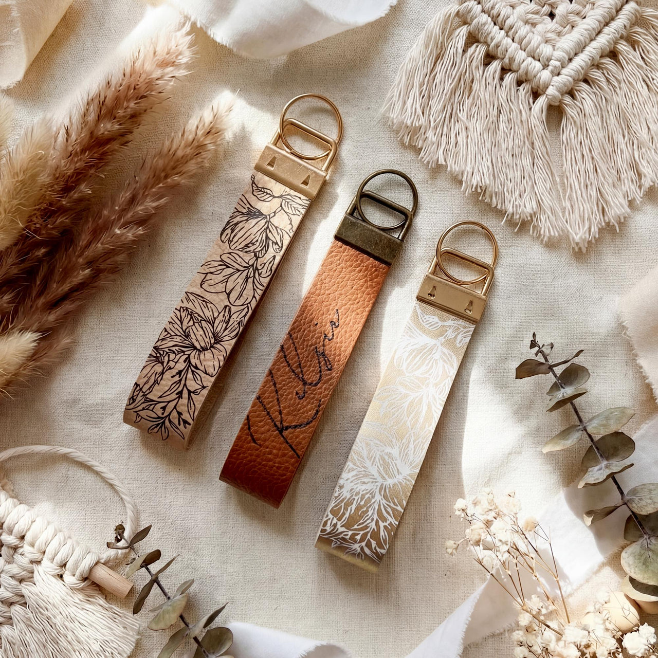 Personalized Vegan Leather Wristlet strap Keychain Key Ring Holder