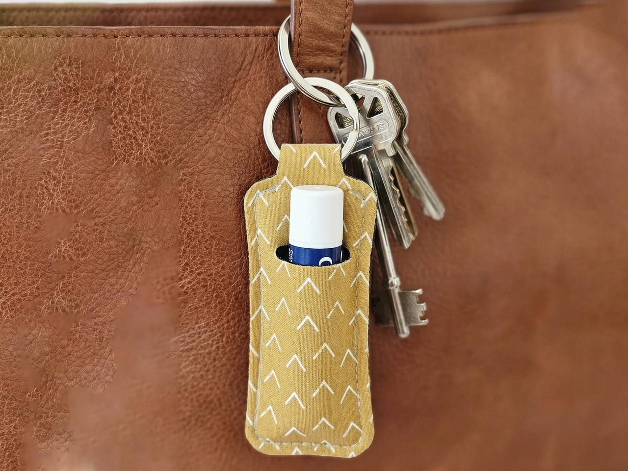 Lip Balm Holder Keychain and Wristlet in Tropical, checkered and y2k smiley face Print Options