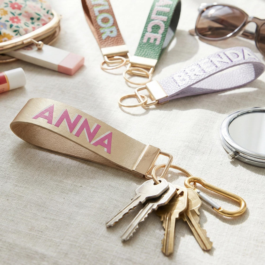 Personalized Shadow Monogram Vegan Leather Wristlet strap Keychain Key Ring Holder