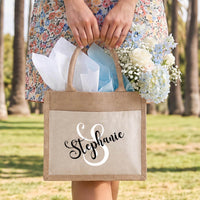 Personalized Jute Tote Bag with Name, Monogram Bridesmaid Gift, Custom Gift Bag, Bridesmaid Proposal Bag, Bridal Shower Favor, Wedding Tote