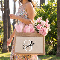 Personalized Jute Tote Bag with Name, Monogram Bridesmaid Gift, Custom Gift Bag, Bridesmaid Proposal Bag, Bridal Shower Favor, Wedding Tote