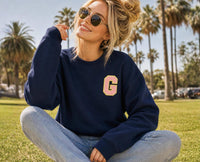 Varsity Letter Patch Crewneck Sweatshirt, Single Initial Monogrammed Chenille Applique Sweatshirt, Bridesmaid Bachelorette gifts 90s Y2K