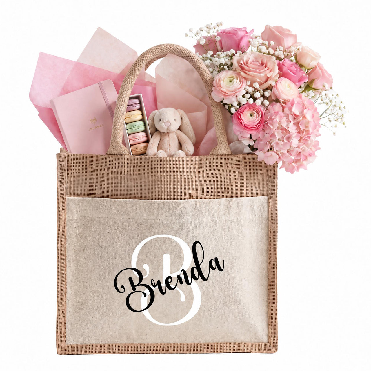 Personalized Jute Tote Bag with Name, Monogram Bridesmaid Gift, Custom Gift Bag, Bridesmaid Proposal Bag, Bridal Shower Favor, Wedding Tote