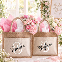 Personalized Jute Tote Bag with Name, Monogram Bridesmaid Gift, Custom Gift Bag, Bridesmaid Proposal Bag, Bridal Shower Favor, Wedding Tote