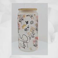 Personalized Glass Tumbler Cup in Folk Floral print and custom name