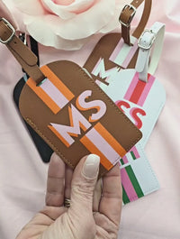 Personalized Shadow Monogram Vegan Leather Luggage Bag Tag in fun and colorful colors