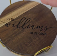 Engraved Wooden Coasters | Custom Unique Wedding Gift | Personalized Housewarming Gift Set | Last Name Coaster | Newlywed Gift for couple
