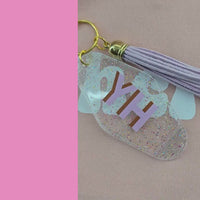 Motel Keychain Personalized with Shadow Monogram Retro Hotel Keychain Bridesmaid Gifts Bachelorette Gift Preppy Glitter Keychain with Tassel
