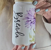 Personalized Birth Month Flower glass Cup With Name