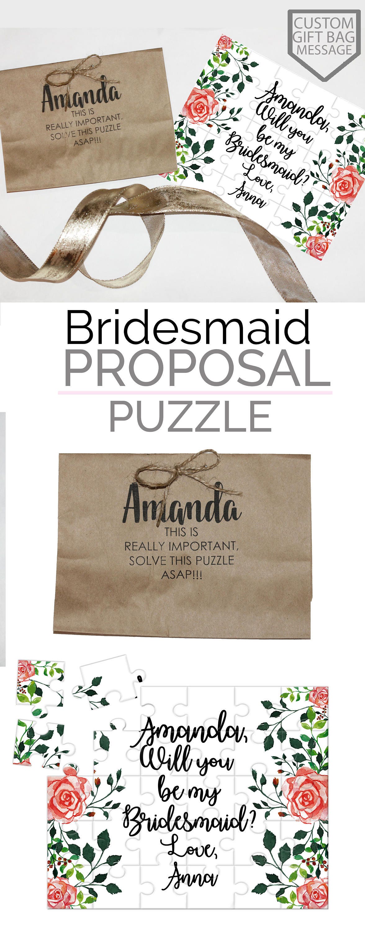Floral Bridesmaid Proposal Gift Puzzle, Will You Be My Bridesmaid Puzzle Ask Bridesmaid Gift be My Bridesmaid Proposal junior -PZL5SUB