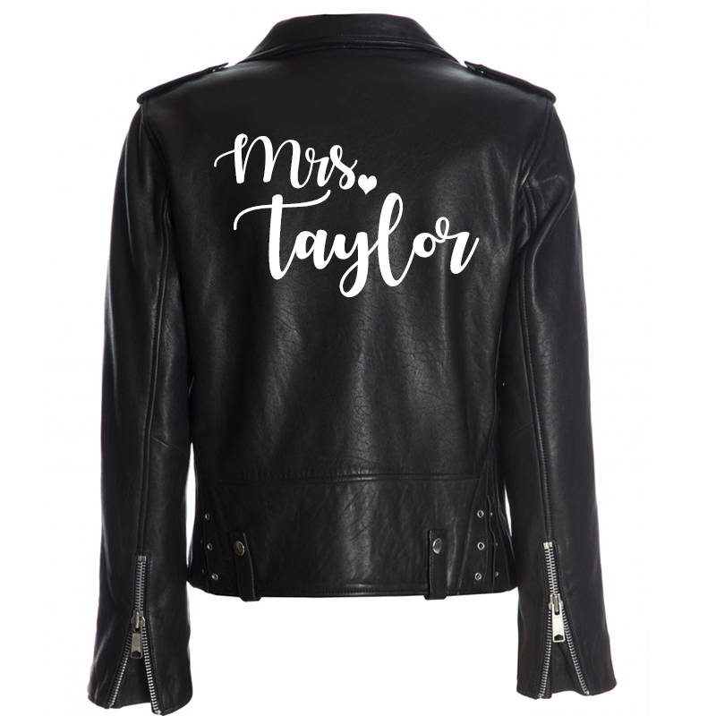 Custom Mrs. Leather Jacket Iron on Heat Transfer Mrs. Jacket Mrs. denim jacket Personalized Decal Bride leather jacket bride jacket -HT8HTV