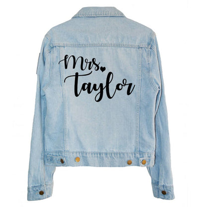 Custom Mrs. Leather Jacket Iron on Heat Transfer Mrs. Jacket Mrs. denim jacket Personalized Decal Bride leather jacket bride jacket -HT8HTV