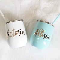 Thumbnail for Set of 5 6 7 8 YOU CHOSE QTY metal wine tumbler Gold Rose Glitter Bridal shower favors Personalized Bridesmaid Gifts lid straw white - MWT2V
