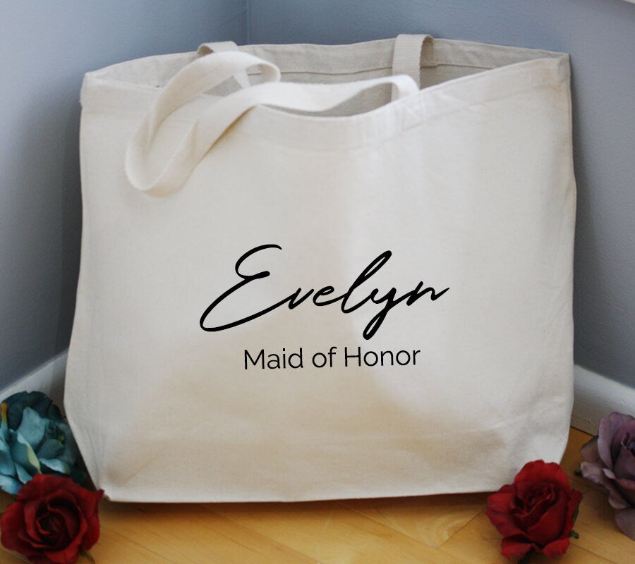 set of 6 7 8 9 personalized canvas bridesmaid Tote bags Custom Bridal Party favors bag bridal shower favors rose gold navy black -LTB3CHTV