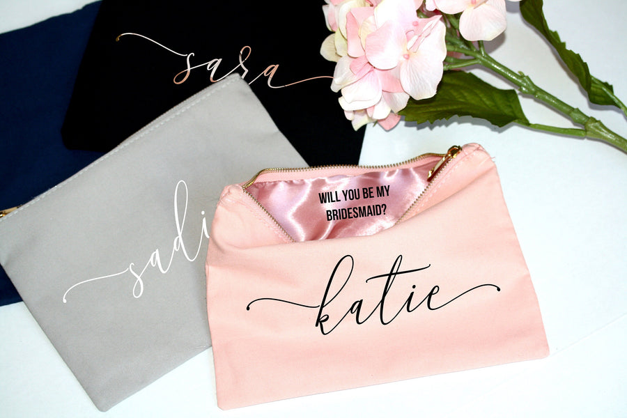 Personalized makeup bag for bridesmaid proposal gift