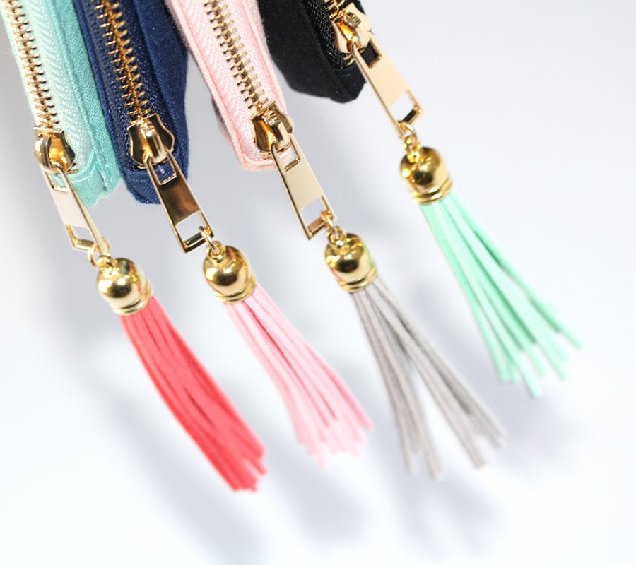 Personalized Bridesmaid Gift cosmetic makeup bag with tassel and gold zipper Bridal shower favor for her set of 6 7 8 gifts bride -CMB1CHTV