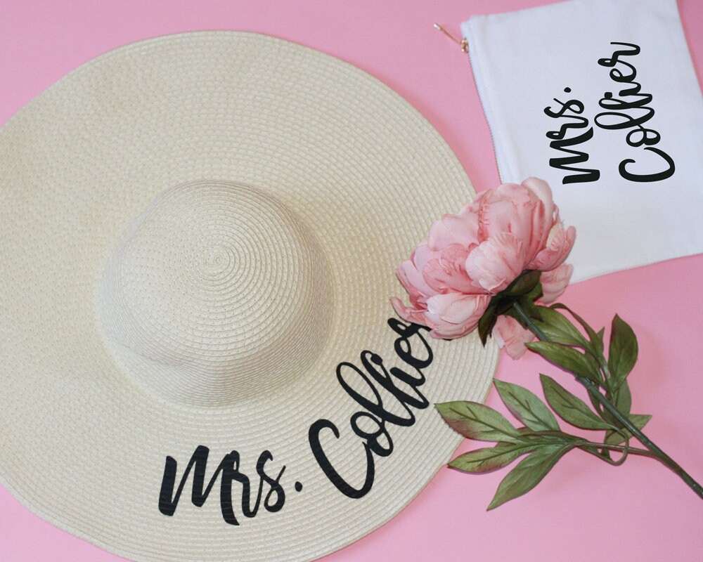 Mrs Floppy Hat Custom Floppy Hat Floppy Sun Hat Newly Engaged Gift Mrs Beach Hat Honeymoon Beach Hat Personalized Bride Gift straw - FH27HTV