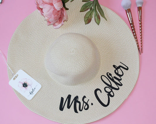 Mrs Floppy Hat Custom Floppy Hat Floppy Sun Hat Newly Engaged Gift Mrs Beach Hat Honeymoon Beach Hat Personalized Bride Gift straw - FH27HTV