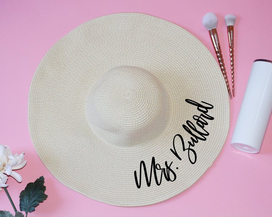 Mrs. Floppy beach hat personalized bridal shower gift custom straw sun hat honeymoon beach hat bride newly engaged present gold - FH22HTV