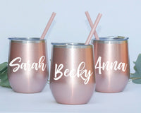 Thumbnail for Set of 5 6 7 8 YOU CHOSE QTY metal wine tumbler Gold Rose Glitter Bridal shower favors Personalized Bridesmaid Gifts lid straw white - MWT2V