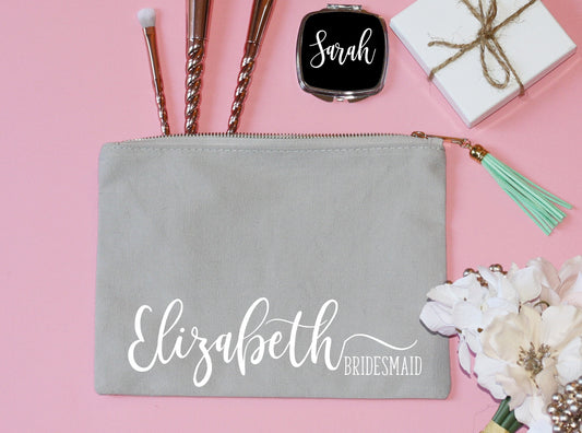 Personalized makeup bag with tassel set of 6 7 8 custom cosmetic bag toiletry monogram bridal bag wedding bridesmaid travel pouch -CMB4BHTV