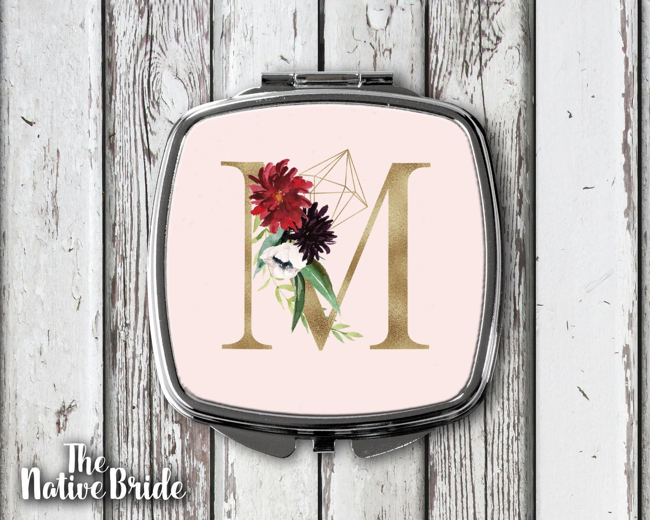 Personalized Bridesmaid Compact Mirror Set of 3 4 5 6 7 8 9 Bridal shower favors Bridal Party Gifts brush stroke cursive custom -SCM53SUB