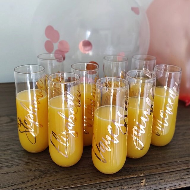 Personalized plastic Champagne Flutes stemless flutes Bridal Shower set of Bridesmaids Gifts Bachelorette Party Glasses Toasting - CF4DV