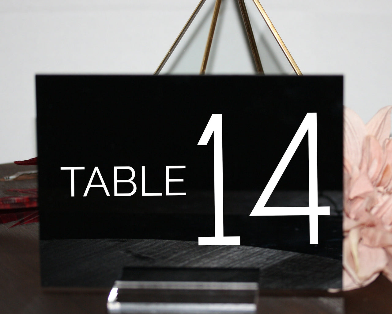 Acrylic table numbers with holders Black rose gold clear frost lucite wedding signs boho modern glam Art Deco goth wedding decor minimalist