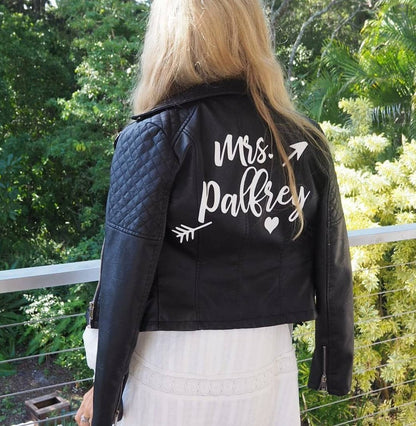 Custom Mrs. Leather Jacket Iron on Heat Transfer