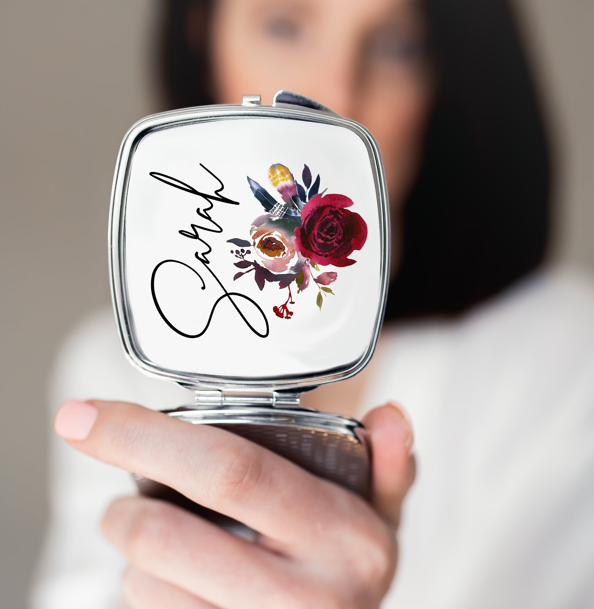 Personalized Bridesmaid Compact Mirror Set of 3 4 5 6 7 8 9 Bridal shower favors Bridal Party Gifts brush stroke cursive custom -SCM53SUB