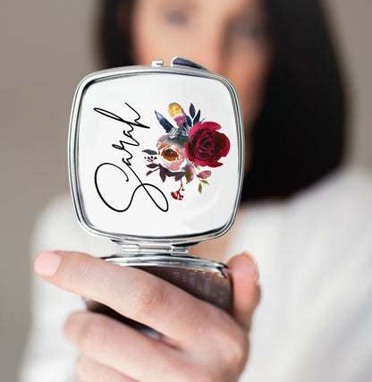 Personalized Bridesmaid Compact Mirror Set of 3 4 5 6 7 8 9 Bridal shower favors Bridal Party Gifts brush stroke cursive custom -SCM53SUB