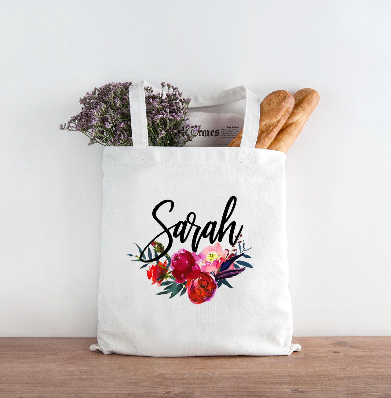 Personalized Bridesmaid Totes with pretty bright flower print set of 4 5 6 7 8 YOU CHOSE tote bag bachelorette party bridal shower -STB10OKI