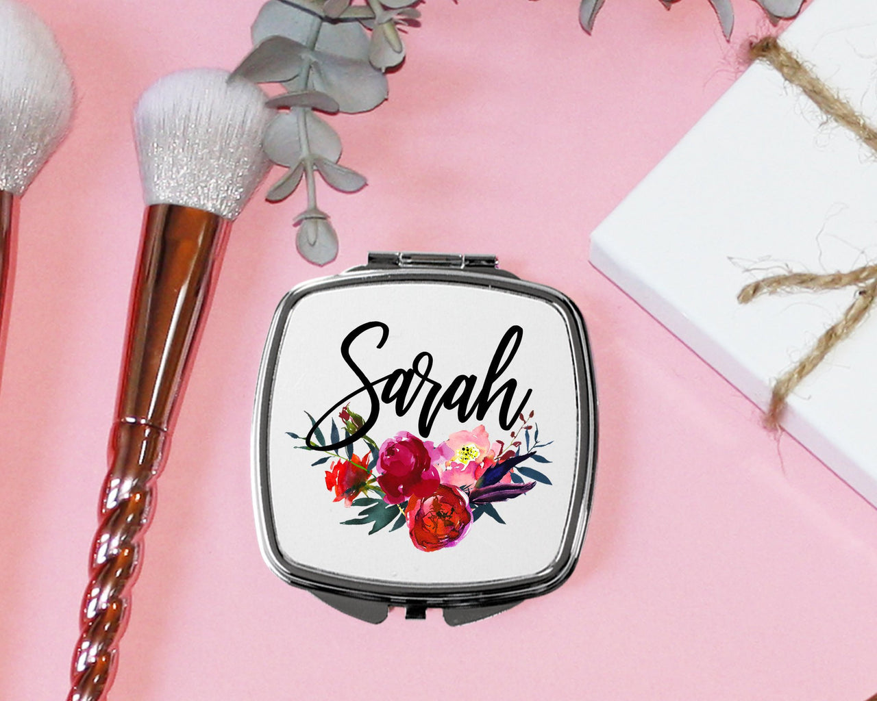 Personalized Bridesmaid Compact Mirror Set of 5 6 7 8 9 Bridal shower favors Bridal Party Gifts tropical beach floral with name -SCM10SUB