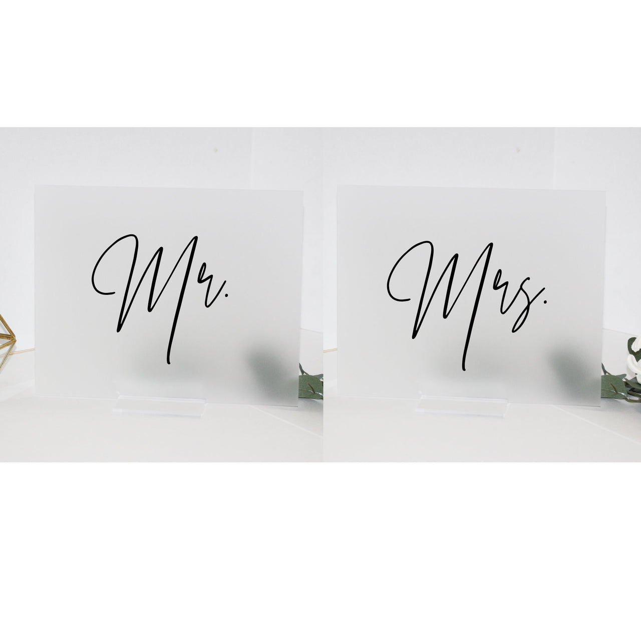 SET OF 2, Acrylic Mr Mrs Tabletop Signs, Mr and Mrs Sign, table sign, for sweetheart table, gold, blush, modern wedding, minimalist - CS7A
