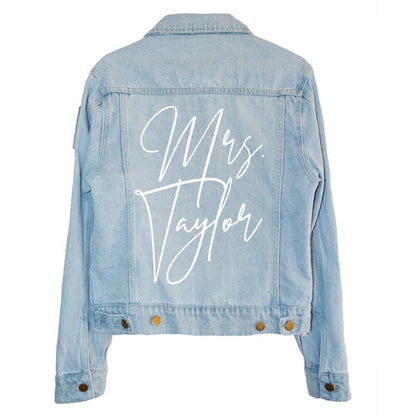 Custom Mrs. Leather Jacket Iron on Heat Transfer Mrs. Jacket Mrs. denim jacket Personalized Decal Bride leather jacket bride jacket -HT26HTV